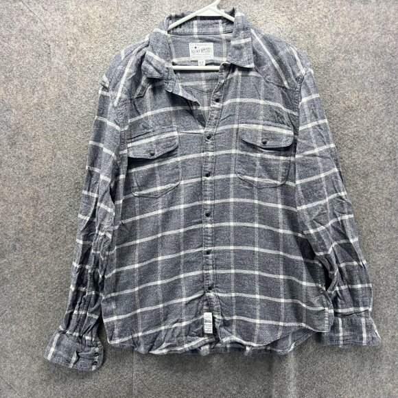 Lucky Brand Shirt Mens Medium Gray Plaid Saturday Stretch Flannel Button Front - Picture 1 of 11
